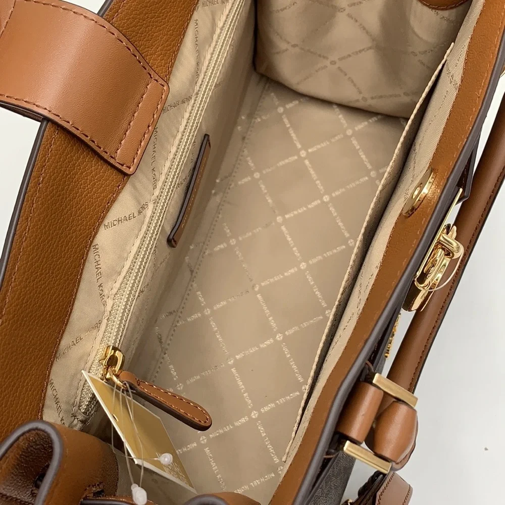 Michael Kors Hamilton Med Satchel Shoulder Crossbody Bag Luggage/Brown Signature